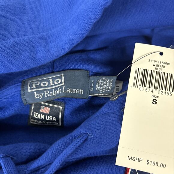 New Men's Small S $168 As Is (stain) Polo Ralph Lauren USA OLYMPICS BLUE HOODIE - Picture 5 of 5